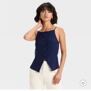 NWOT a new day linen blend button front vest, mood ring blue, size S